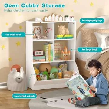 EasyCom Toy Organizers and Storage, Toddler 5 Cube Kids Bookshelf and Toy Storage Cabinet, 3 Tier Book Shelf for Playroom Bedroom Living Room（ Nursery White）