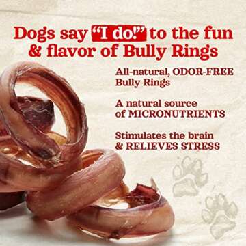 Natural Farm Odor Free Bully Sticks Ring Shaped (3-4 Inch, 10 Pack) - 100% Beef Chews for More Engagement & Fun, Grass-Fed, Non-GMO, Fully Digestible - Best for Small & Medium Chewers