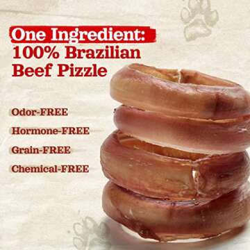 Natural Farm Odor Free Bully Sticks Ring Shaped (3-4 Inch, 10 Pack) - 100% Beef Chews for More Engagement & Fun, Grass-Fed, Non-GMO, Fully Digestible - Best for Small & Medium Chewers