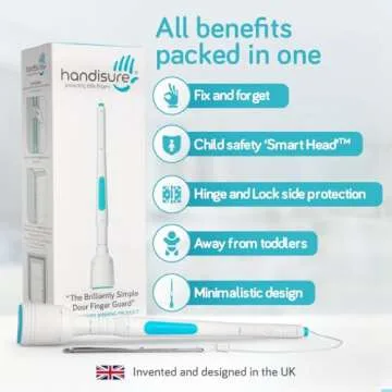 Handisure Child Door Safety Door Pinch Guard. Automatic, Hinge & Lock Side Safety, Reliable, Multiple Awards & Unique, Baby Door Stopper. Easy to Install & Build to Last Finger Guard for Door