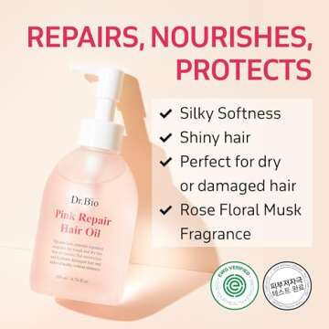 Dr. Bio Pink Repair Hair Oil (6.76oz/200ml) | Deep Conditioning Oil for Damaged, Dry Hair | Split En...