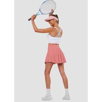Hiwzffy Pleated Tennis Skirts for Women High Waisted Golf Skorts Tummy Control Skirts with Shorts Pockets Lightweight Light Red S