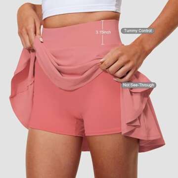 Hiwzffy Pleated Tennis Skirts for Women High Waisted Golf Skorts Tummy Control Skirts with Shorts Pockets Lightweight Light Red S