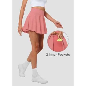 Hiwzffy Pleated Tennis Skirts for Women High Waisted Golf Skorts Tummy Control Skirts with Shorts Pockets Lightweight Light Red S