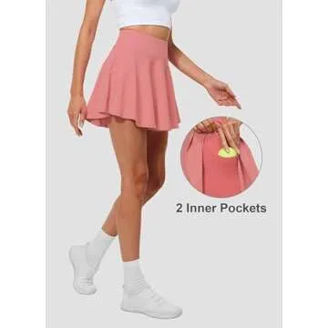 Hiwzffy Pleated Tennis Skirts for Women High Waisted Golf Skorts Tummy Control Skirts with Shorts Pockets Lightweight Light Red S