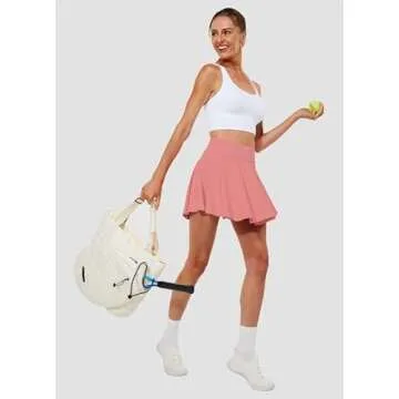 Hiwzffy Pleated Tennis Skirts for Women High Waisted Golf Skorts Tummy Control Skirts with Shorts Pockets Lightweight Light Red S