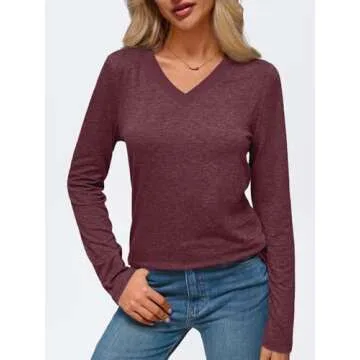 AUTOMET Women's Long Sleeve Shirts V Neck Casual Loose Fit Fall Tops Fashion Trendy Dressy Clothes B...