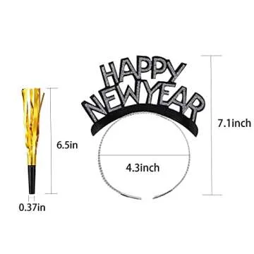 Tawecrew 24 Pieces New Years Eve Party Supplies 2026,Happy New Year Headband Tiara,Metallic Fringed Noise Makers Gold Sliver for Kids and Adults