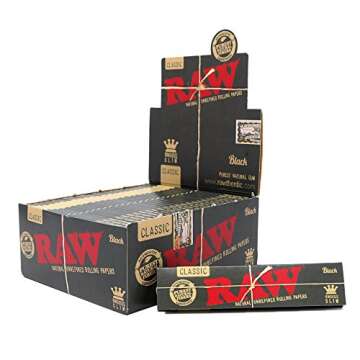 RAW Classic Black King Size Slim Natural Unrefined Ultra Thin 110mm Rolling Papers (50 Packs)