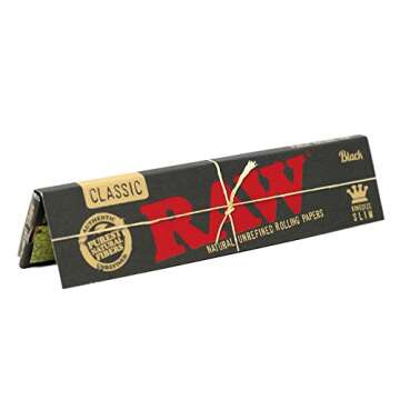 RAW Classic Black King Size Slim Natural Unrefined Ultra Thin 110mm Rolling Papers (50 Packs)