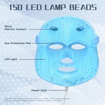 HXDZFX LED FACIAL LIGHT THERAPY MASK-Led Face Mask Light Therapy, 7 Led Light Therapy Facial Skin Care Mask - Blue & Red Light for Acne Photon Mask - Skin Care Mask for Face.White