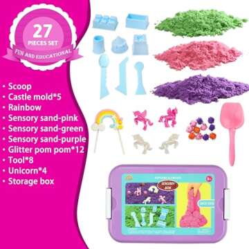 AGENTLAN Unicorn Sensory Bin, Unicorn Sensory Toys with Play Sand for Toddlers Boys and Girls, Kids Toys Gift Sand Box for Age 3 4 5 6 7 8