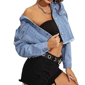 YUZIBAO Women’s Cropped Jean Jacket for Chic Style