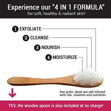 pureSCRUBS Premium Lemongrass Dead Sea Salt Body Exfoliator Scrub, Full Exfoliating Body Scrubber - Large 16oz Jar, Filled With Essential Oils, Includes Spoon, Loofah & Exfoliating Skin Soap