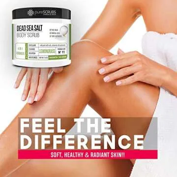 pureSCRUBS Premium Lemongrass Dead Sea Salt Body Exfoliator Scrub, Full Exfoliating Body Scrubber - Large 16oz Jar, Filled With Essential Oils, Includes Spoon, Loofah & Exfoliating Skin Soap