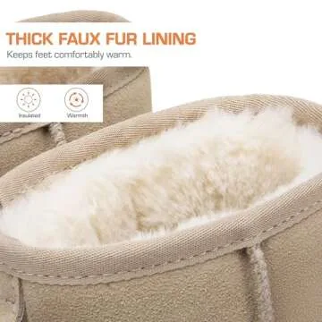 DREAM PAIRS Snow Boots for Women Genuine Suede Faux Fur Lining Water Resistant Anti-Slip Warm Winter Booties Slip On Memory Foam Comfort Ankle Boots FuzzyClassicⅡ Low Boots,Size 6.5,Sand,SDSB2432W