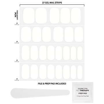 Dashing Diva Gloss Nail Strips - White Canvas | UV Free, Chip Resistant, Long Lasting Gel Nail Stickers | Contains 27 Nail Wraps, 1 Prep Pad, 1 Nail File