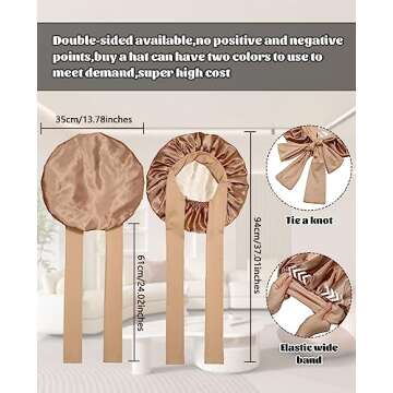 Satin Bonnet Silk Bonnet for Sleeping Silk Sleep Cap Double Layer Hair Bonnet with Elastic Tie Band for Curly Hair Night Cap (Coffee + Champagne)