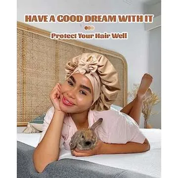 Satin Bonnet Silk Bonnet for Sleeping Silk Sleep Cap Double Layer Hair Bonnet with Elastic Tie Band for Curly Hair Night Cap (Coffee + Champagne)