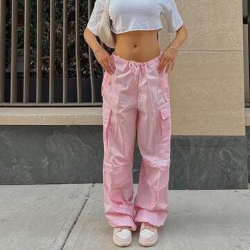 YAHUIUL Parachute Pants for Women, Cargo Pants Women Baggy Low Waist Zipper Baggy Jogger Relaxed Y2K Pants