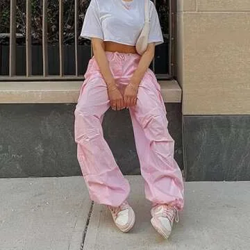 YAHUIUL Parachute Pants for Women, Cargo Pants Women Baggy Low Waist Zipper Baggy Jogger Relaxed Y2K Pants