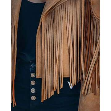 ebossy Women's Suede Fringe Jacket Long Sleeve Slim Faux Leather Boyfriend Cropped Top with Tassles (X-Large,Brown)