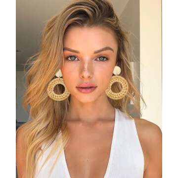 FIFATA 47 Pairs Trendy Boho Teardrop Geometric Earrings Acrylic Rattan Earrings Statement Dangle Drop Earrings Christmas Earrings for Women