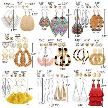 FIFATA 47 Pairs Trendy Boho Teardrop Geometric Earrings Acrylic Rattan Earrings Statement Dangle Drop Earrings Christmas Earrings for Women