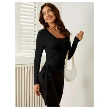 SweatyRocks Women's Yoga Wrap Shirts - 2 Pack Fashionable Tops