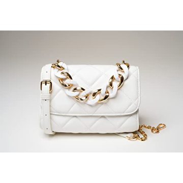 Quilted White Crossbody Bag Vegan Leather Gold Chain Purse