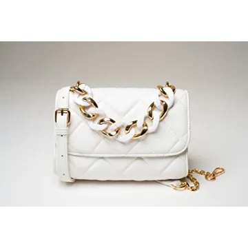 Quilted White Crossbody Bag Vegan Leather Gold Chain Purse