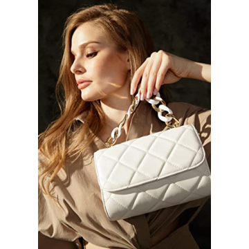 Quilted White Crossbody Bag Vegan Leather Gold Chain Purse