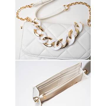 Quilted White Crossbody Bag Vegan Leather Gold Chain Purse