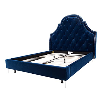 Iconic Home Napoleon Velvet Bed Frame Queen - Luxury Design
