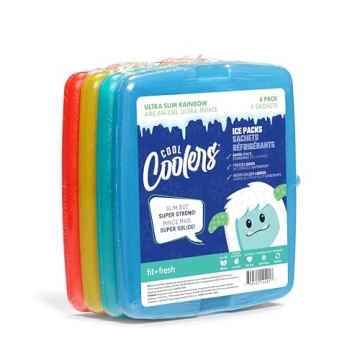 Cool Coolers By Fit & Fresh 4 Pack Slim Ice Packs, Quick Freeze Space Saving Reusable Ice Packs for ...