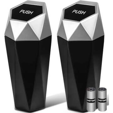 HOTOR Car Trash Can with Lid - 2 Pack, Mini Essential Car Accessories for Interior, Leakproof Car Ga...
