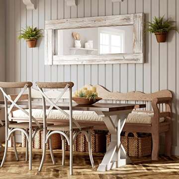 Barnyard Designs Rustic Farmhouse Full Length Mirror - Wood Frame Floor Standing Bedroom Mirror (58" x 24" / White)
