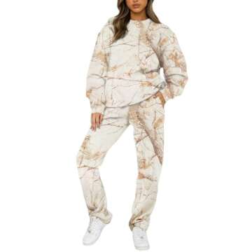 Womens Sweatsuits 2 Piece Set Camo Hoodie Long Sleeve Crewneck Camo Sweatshirt Wide Leg Sweatpants Two Piece Fall Outfits Pine Print Casual Matching Lounge Sets Track Suits Y2k Workout Clothes