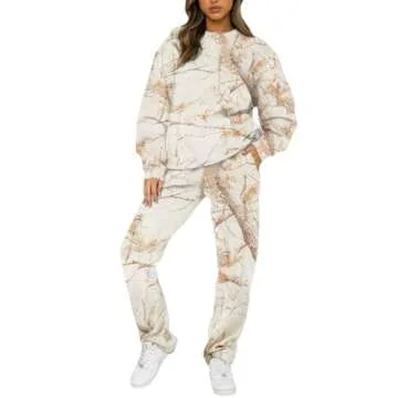 Womens Sweatsuits 2 Piece Set Camo Hoodie Long Sleeve Crewneck Camo Sweatshirt Wide Leg Sweatpants Two Piece Fall Outfits Pine Print Casual Matching Lounge Sets Track Suits Y2k Workout Clothes