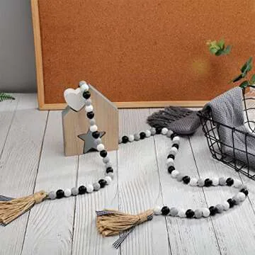 Christmas Wood Bead Garlands with Tassels for Rustic Decor