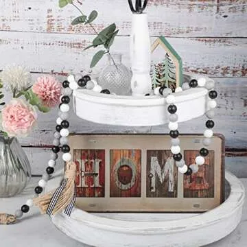 Christmas Wood Bead Garlands with Tassels for Rustic Decor