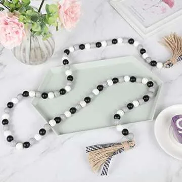 Christmas Wood Bead Garlands with Tassels for Rustic Decor