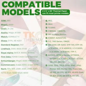 TK Thermal King, (50 Rolls) 2 1/4" 50' feet White Paper Cash Register POS Receipt, Fits All Credit Card Terminal Great For Cashier Receipt Small Business Premium Quality