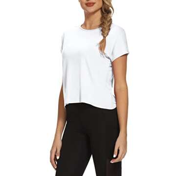 Mippo Workout Tops Short Sleeve Gym Shirts Backless Open Back Top Womens Athletic Workout Shirt Gym Clothes White XL