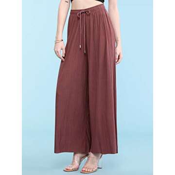 Stylish Wide Leg Palazzo Pants for Women - Marsala Color