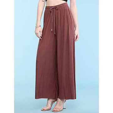 Stylish Wide Leg Palazzo Pants for Women - Marsala Color