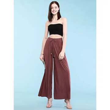 Stylish Wide Leg Palazzo Pants for Women - Marsala Color