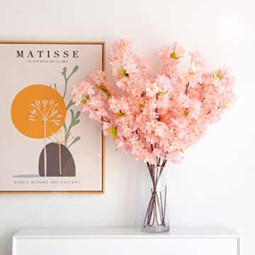 Tifuly Artificial Cherry Blossom Branches - 4 pcs Long Stems Flowers 42.52 inches Fake Silk Bouquet ...
