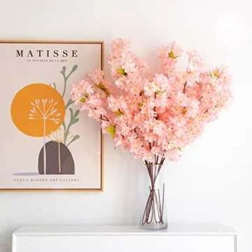 Tifuly Artificial Cherry Blossom Branches - 4 pcs Long Stems Flowers 42.52 inches Fake Silk Bouquet ...