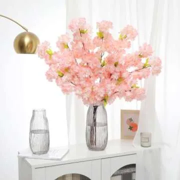 Tifuly Artificial Cherry Blossom Branches - 4 pcs Long Stems Flowers 42.52 inches Fake Silk Bouquet Faux Cherry Blossom Flowers Arrangements for Party Office Home Wedding Decor（Peach Pink）